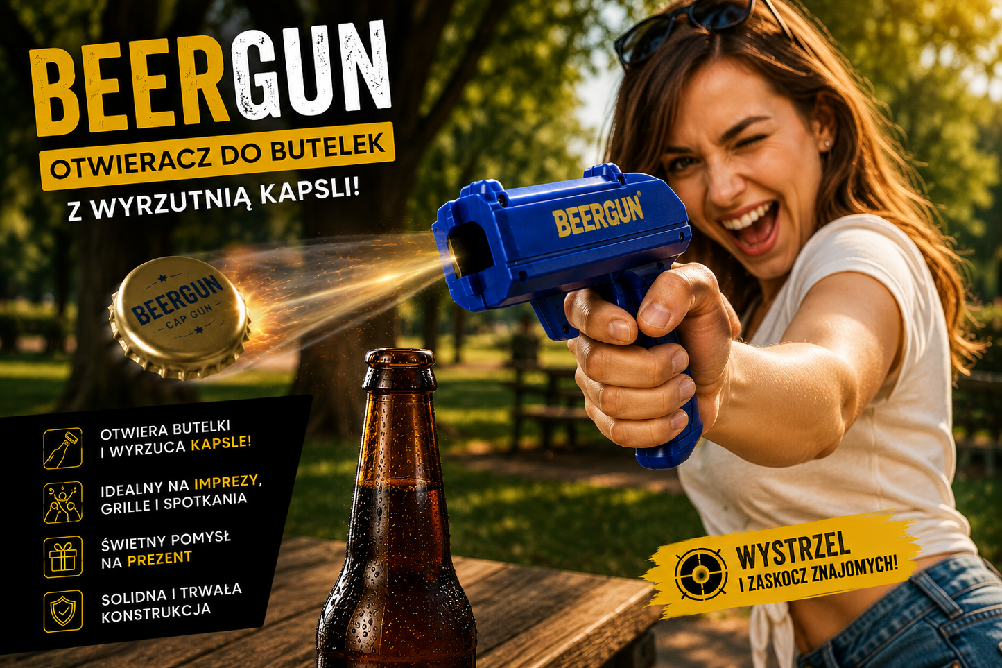 Otwieracz do Butelek Beergun – Wyrzutnia Kapsli | Gadżet Imprezowy